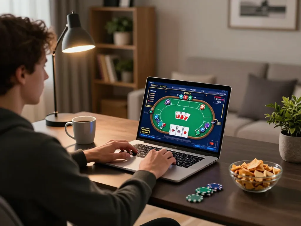 Engaging online gaming scene at home with 58wiin casino interface and relaxing setup.