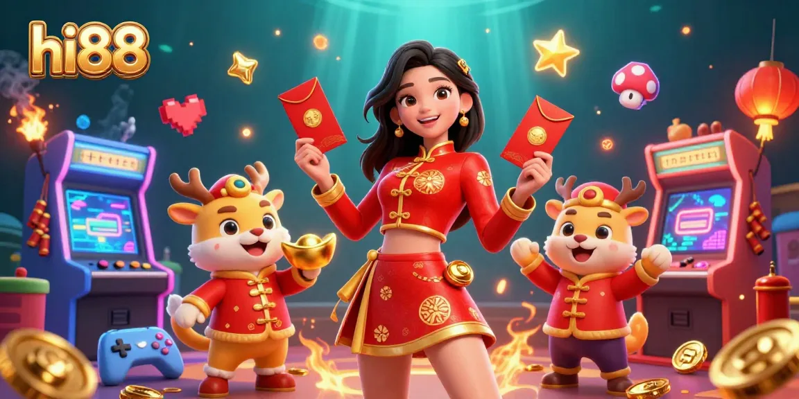 Experience thrilling games at hi88 with a vibrant Lunar New Year celebration illustration.