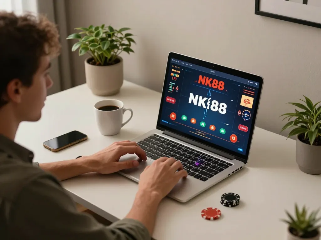 Engaged player strategizing in NK88 online poker session from a cozy home setup