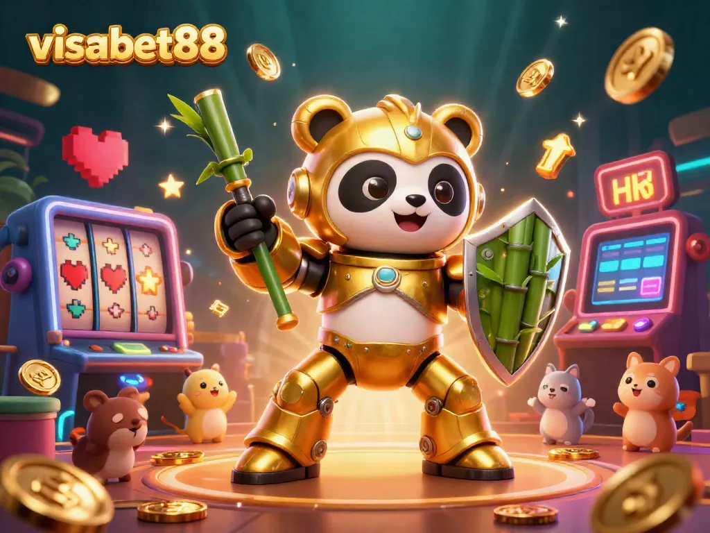Experience thrilling gameplay at visabet88, showcasing a vibrant casino scene with animated characters, slot machines, and colorful game elements.