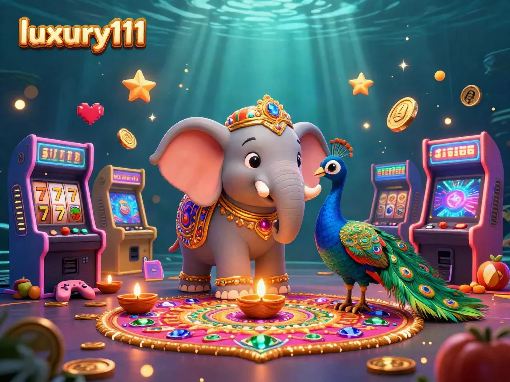 Experience thrilling gaming with luxury111, featuring iconic slot reels and vibrant casino elements!