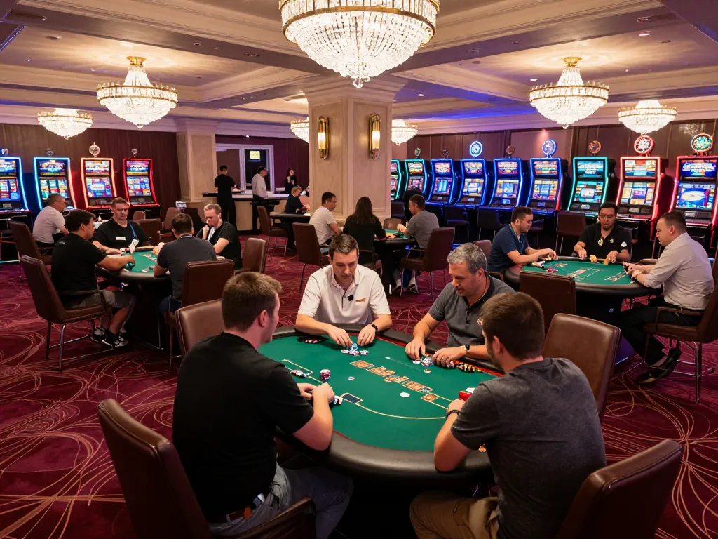 O8 players engaging in strategic poker gameplay at a luxury casino venue, showcasing vibrant atmosphere.