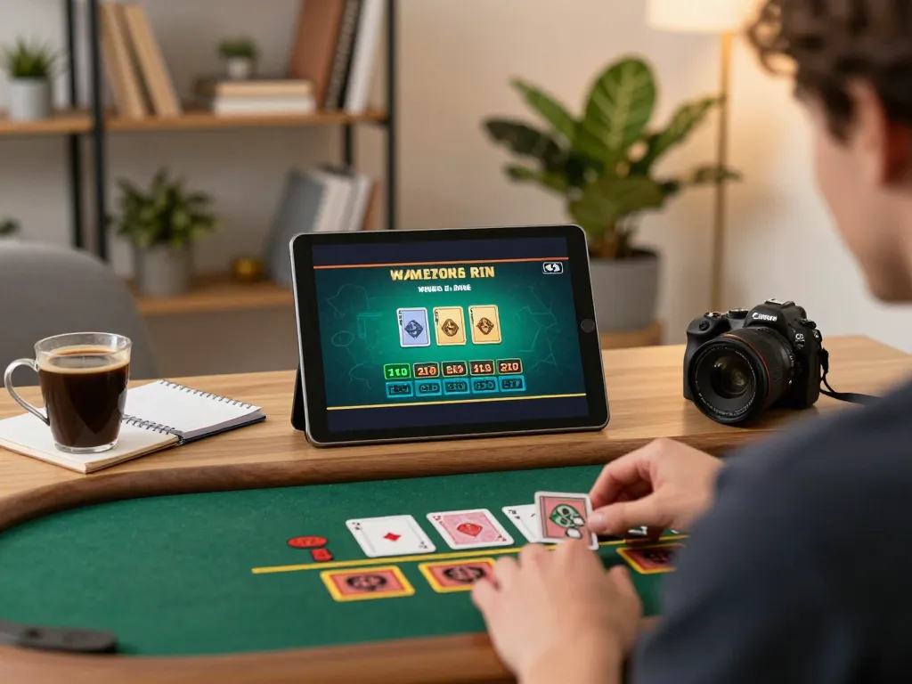 Player enjoying live dealer blackjack on 79king in a cozy home setting, showcasing strategic gameplay