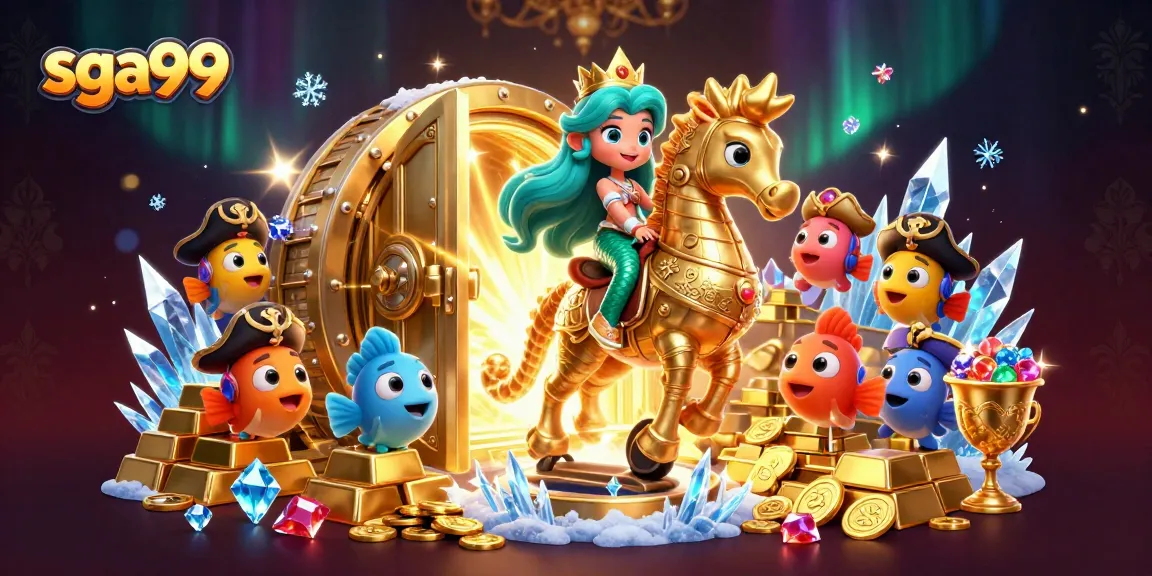 Experience exciting VIP access at SGA99 with a cartoon mermaid princess and treasure elements in a vibrant scene.
