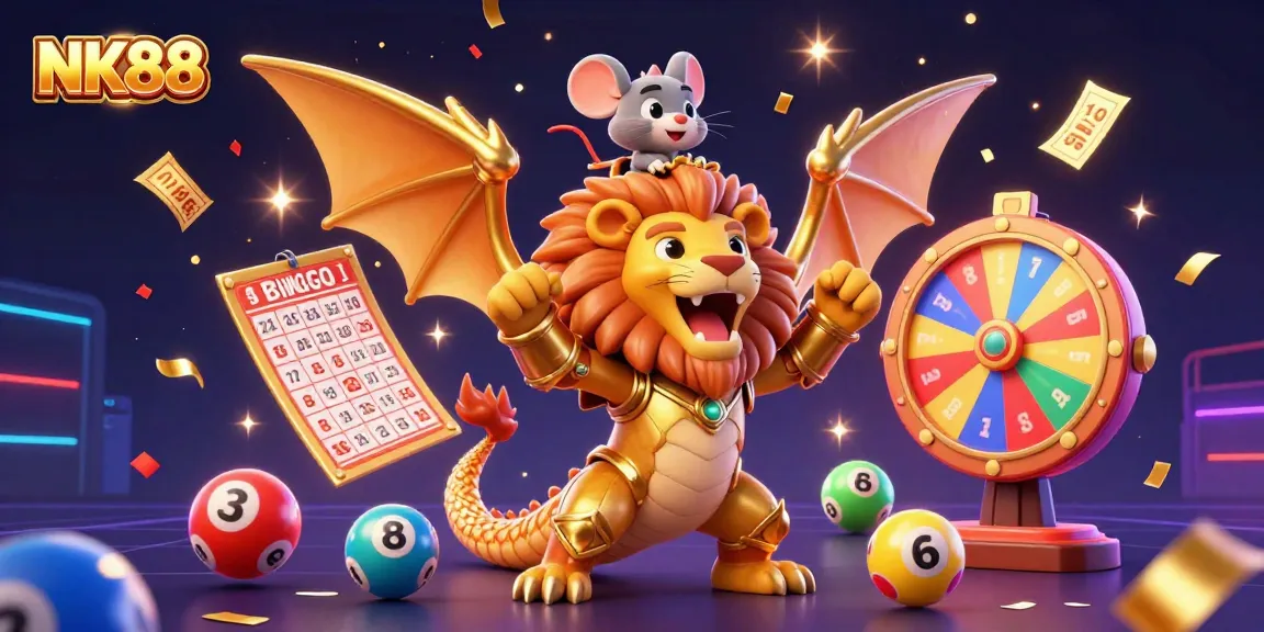 Play exciting lottery games at NK88 with vibrant balls and prize wheels capturing the thrill of winning.
