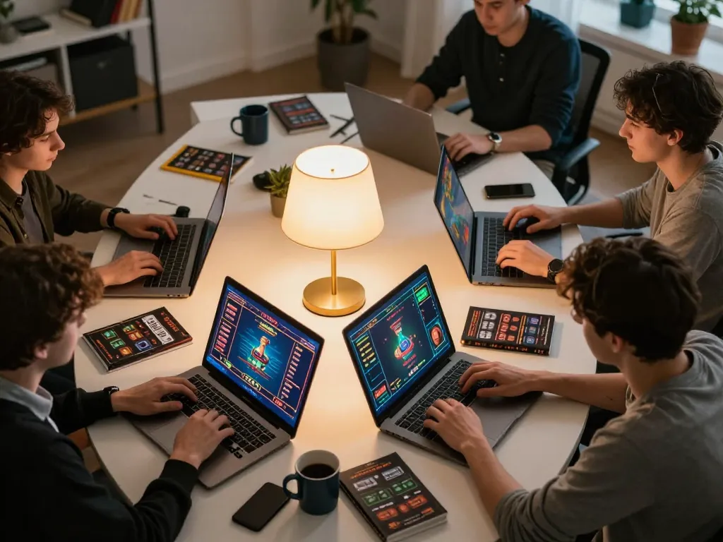 lucks8 online gaming session showcasing players strategizing their gameplay in a modern home office