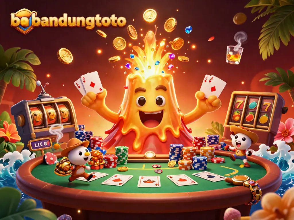 Engage in thrilling gameplay with bandungtoto's dynamic casino scene featuring an erupting volcano of treasures.