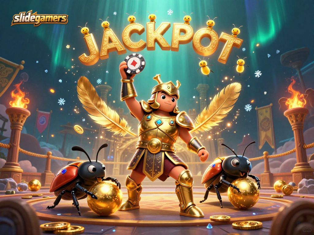 Engage with slidegamers by winning poker chips amid thrilling golden armor glory.