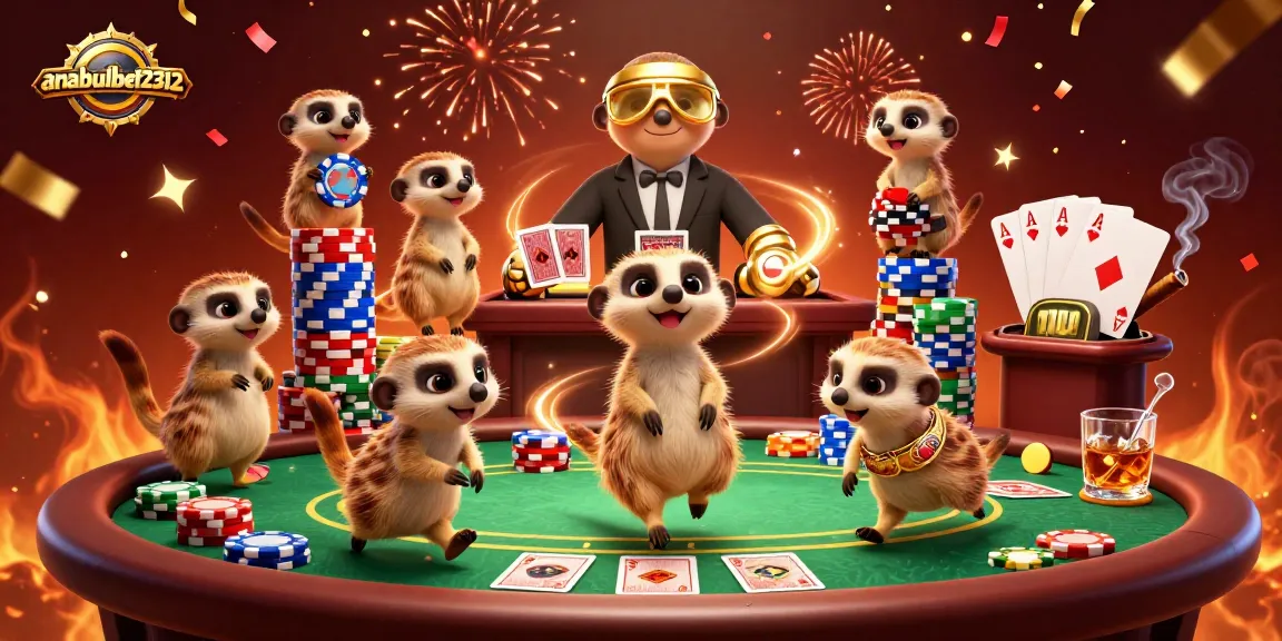 Permainan kartu di anabulbet2312 dengan koloni meerkat menyamar sebagai dealer dan pit boss.