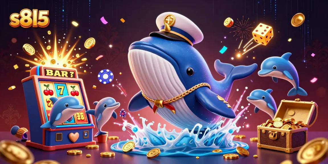 Play interactive casino games at s8l5, featuring a whale captain amidst symbols of luck and thrill.