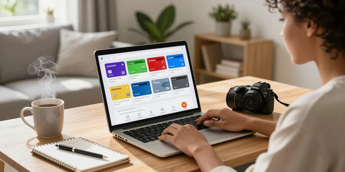 Shopping online for prepaid cards at ezzocard.com with a laptop and vibrant card options.