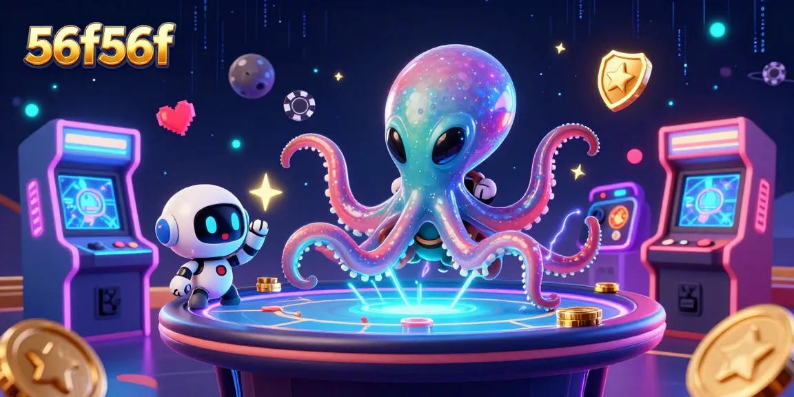 Join the exciting action at 56f56f's holographic poker game with a playful alien octopus!