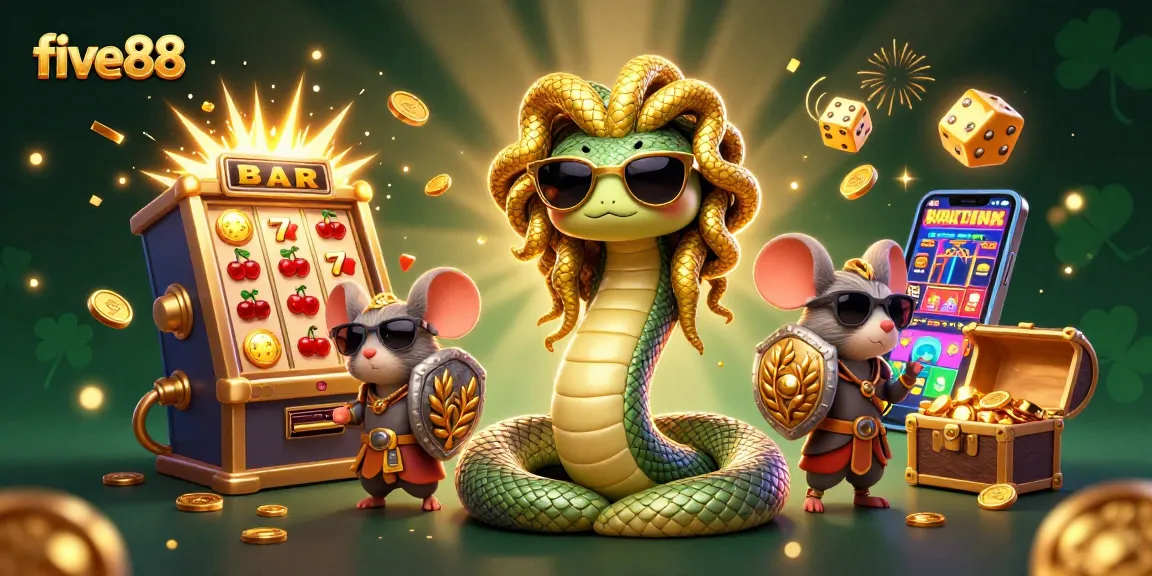 Join the excitement at five88 with a lively jackpot scene featuring animated characters and vibrant casino elements.