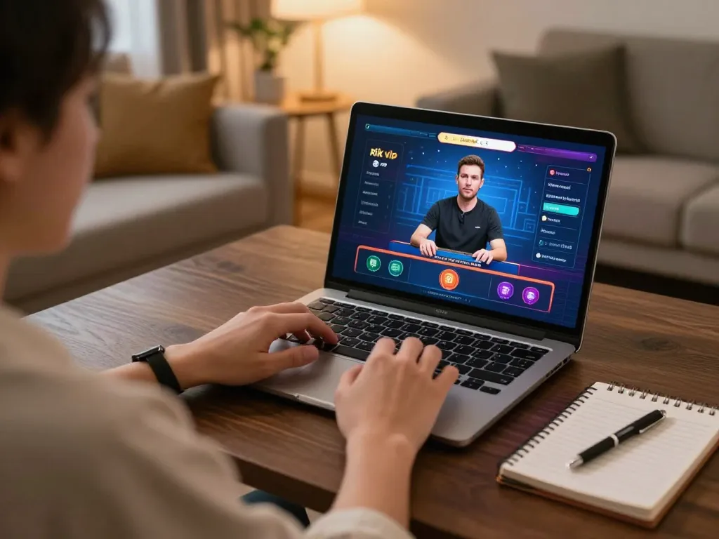 Engaging in live dealer gameplay at home with rik vip app on laptop