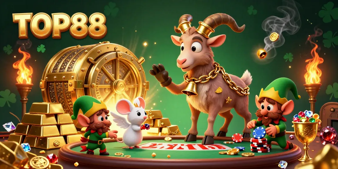 Experience the excitement of TOP88 with Krampus and festive characters in a richly detailed casino scene.