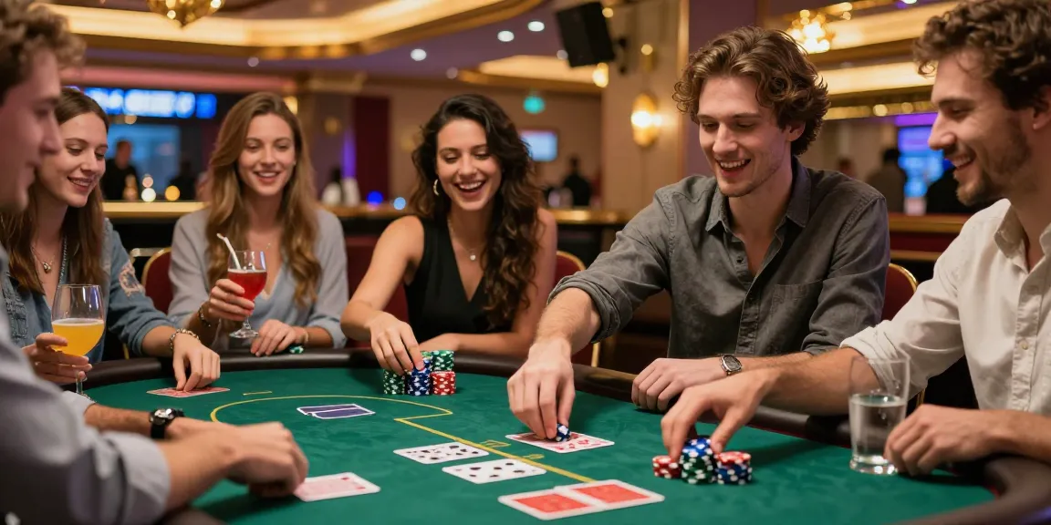 Exciting poker game at a casino with friends enjoying OK8386 nightlife.