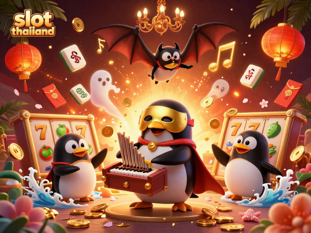 Spin slot thailand reels and win! 3D illustration with vibrant casino elements and exciting characters.