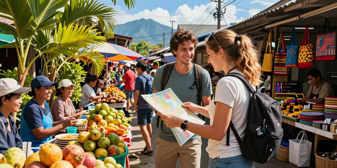 Traveler exploring vibrant outdoor market, rokok88 adventure in local culture.