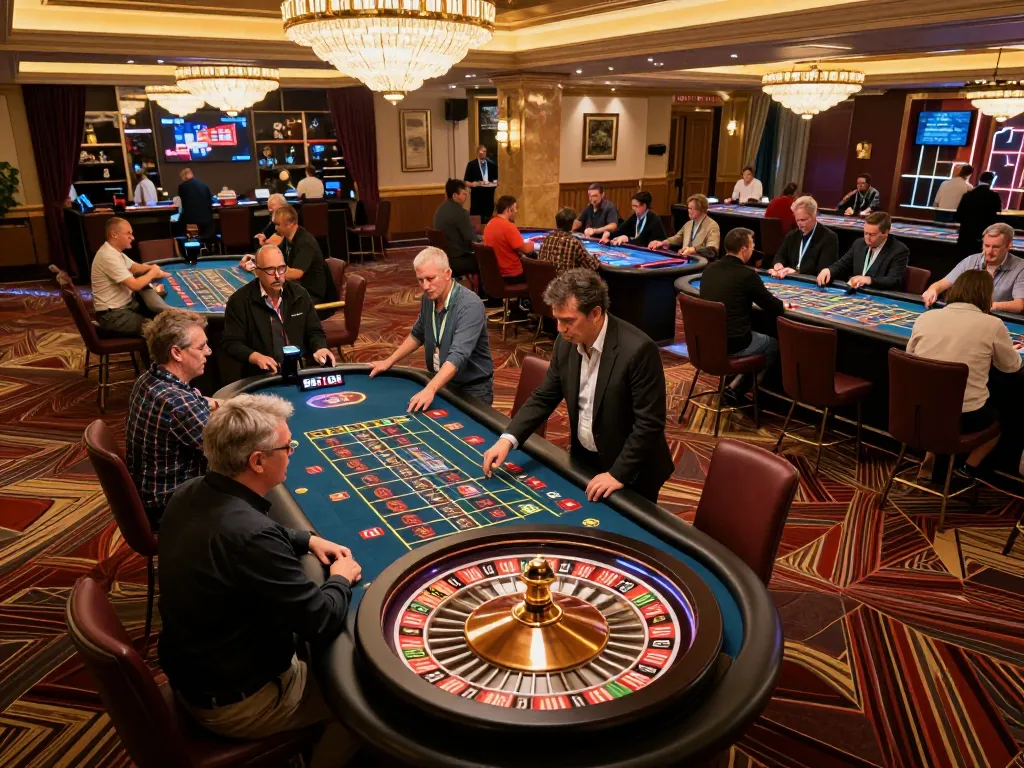 Players at BET168 immerse in thrilling roulette gameplay on an elegant casino floor.