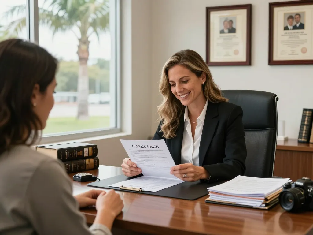 Palm Harbor Divorce Lawyer Shelly Beach consulting with a client in a welcoming office.