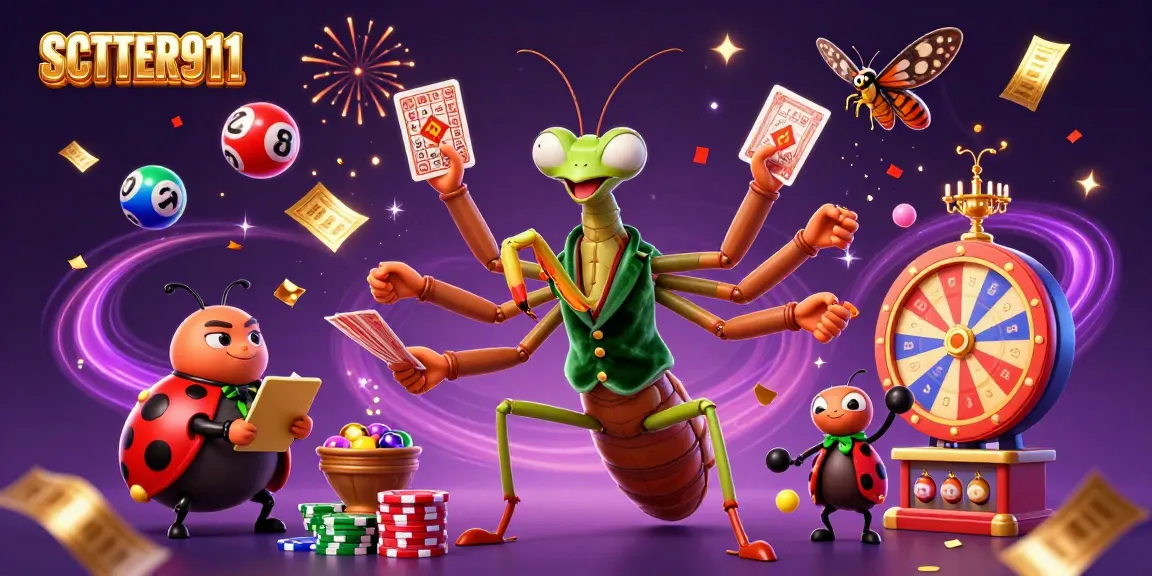 Join the fun with SCATTER911 as the mantis card sharp deals cards amidst a vibrant casino scene.
