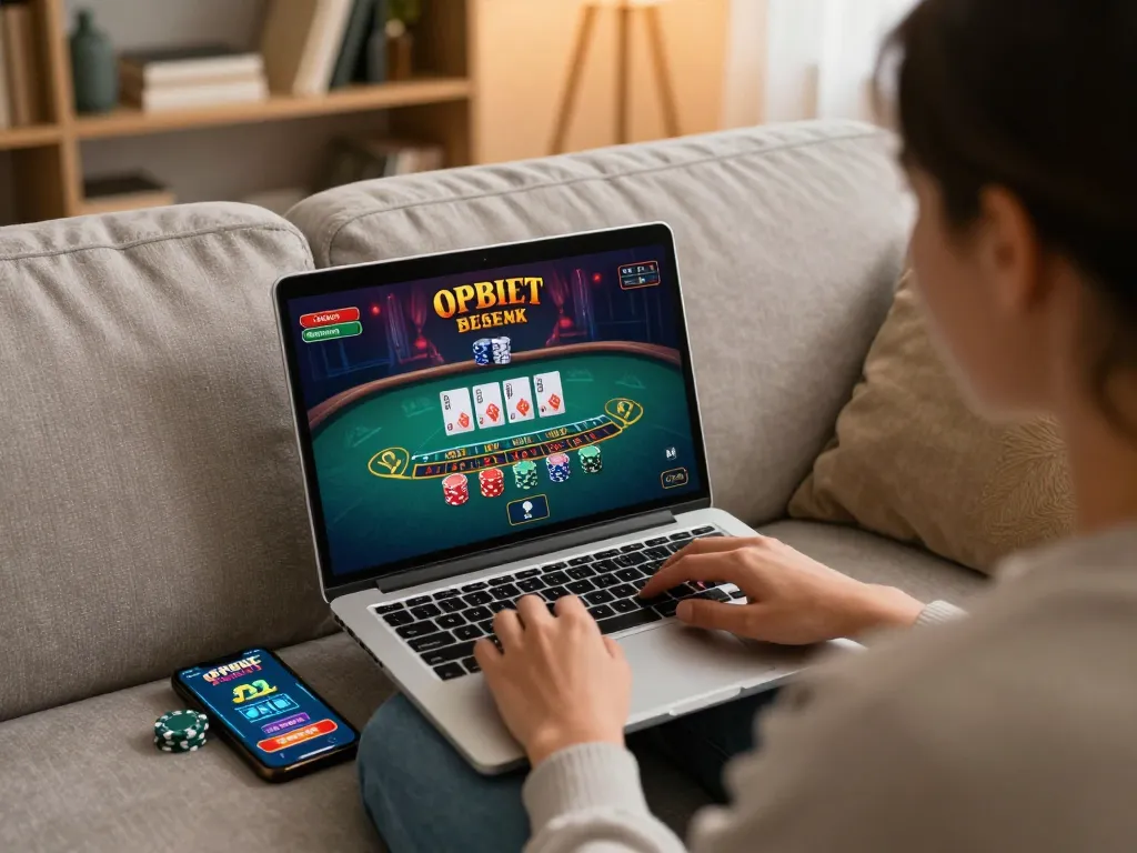 Player enjoying casino gaming on laptop at home, exploring lc88 online platform.