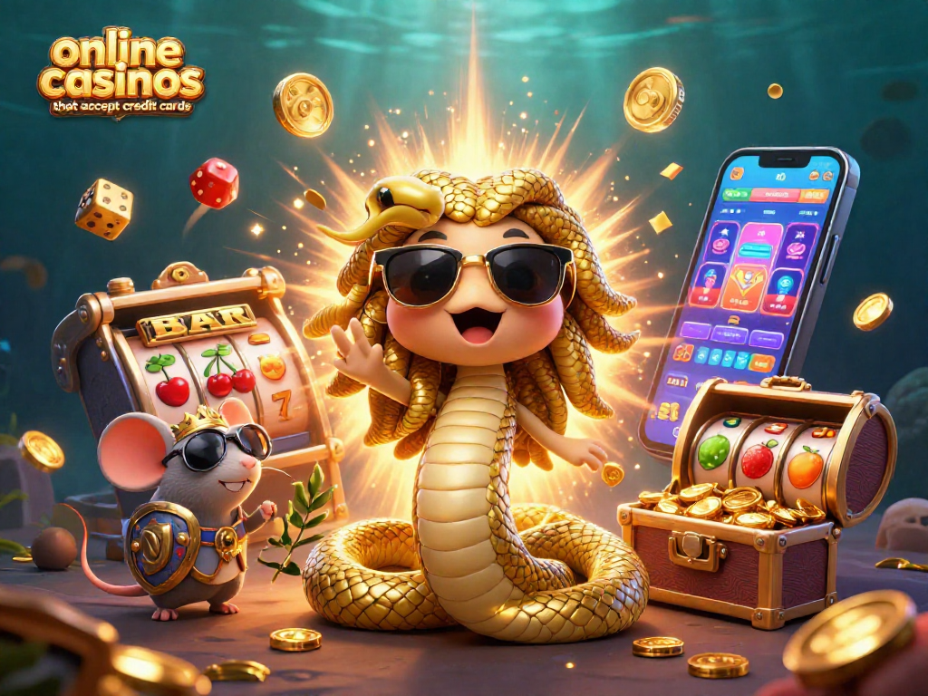 Experience the excitement at online casinos that accept credit cards with vibrant characters and slot elements.