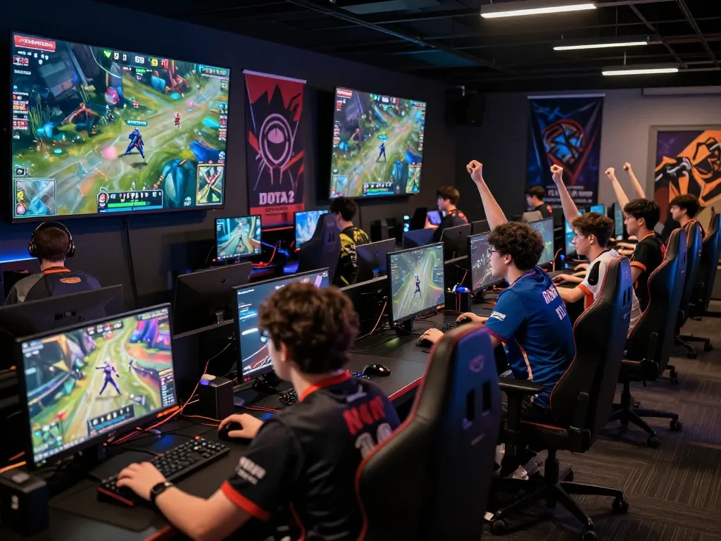 View of a live esports event on OKWIN TV with fans cheering, showcasing vibrant gameplay and atmosphere.