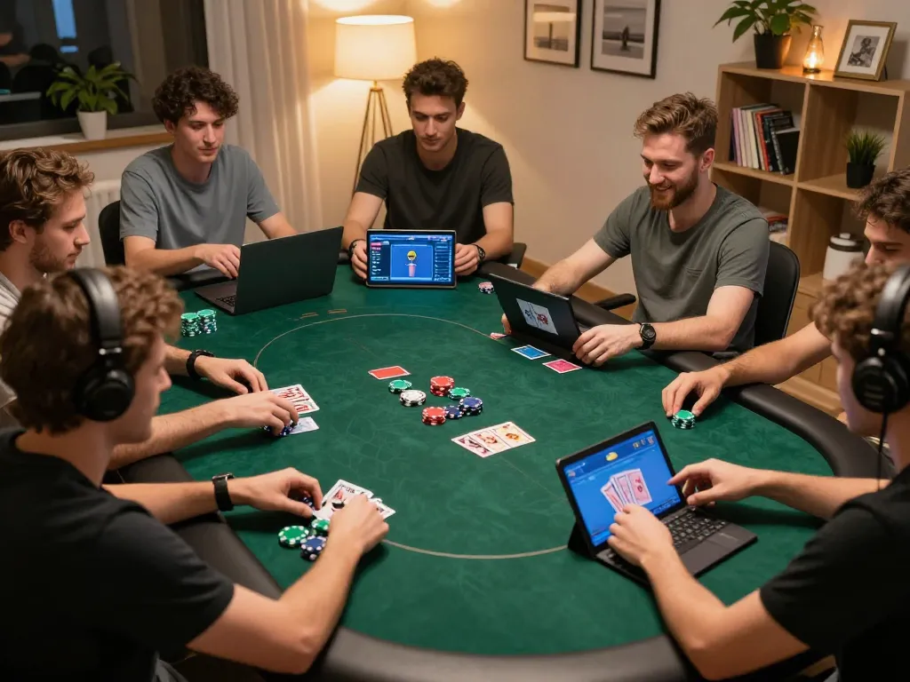 ok8386a online poker players engaging in strategic gameplay at home.