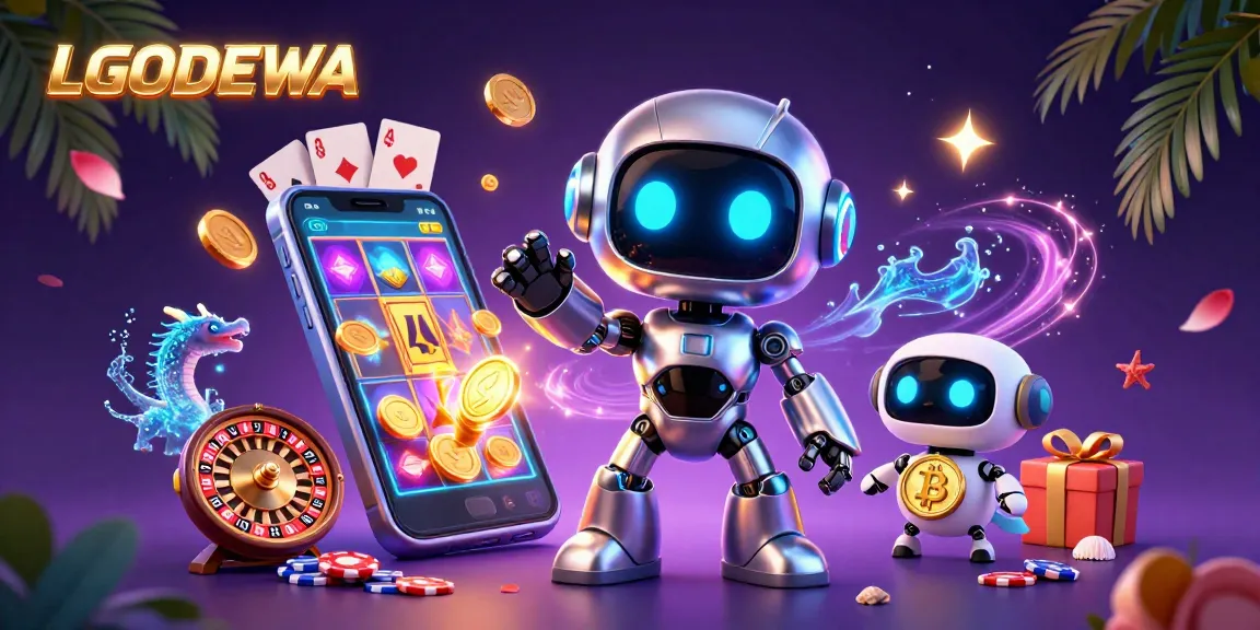Spin to win with LGODEWA's vibrant 3D casino scene showcasing engaging gaming elements and characters.
