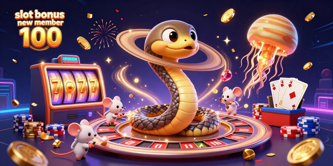 Experience the excitement of slot bonus new member 100 with a vibrant 3D casino scene showcasing dynamic gameplay.