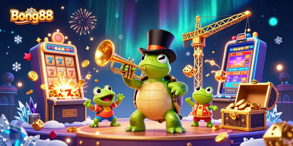 Bong88 attracts with a vivid 3D casino scene filled with slot machines, sparkling coins, and vibrant characters.