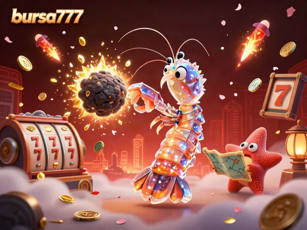 Permainan slot di Bursa777 bersama samurai udang galaksi yang menakjubkan dan kepiting navigator menampilkan nuansa kasino yang megah.