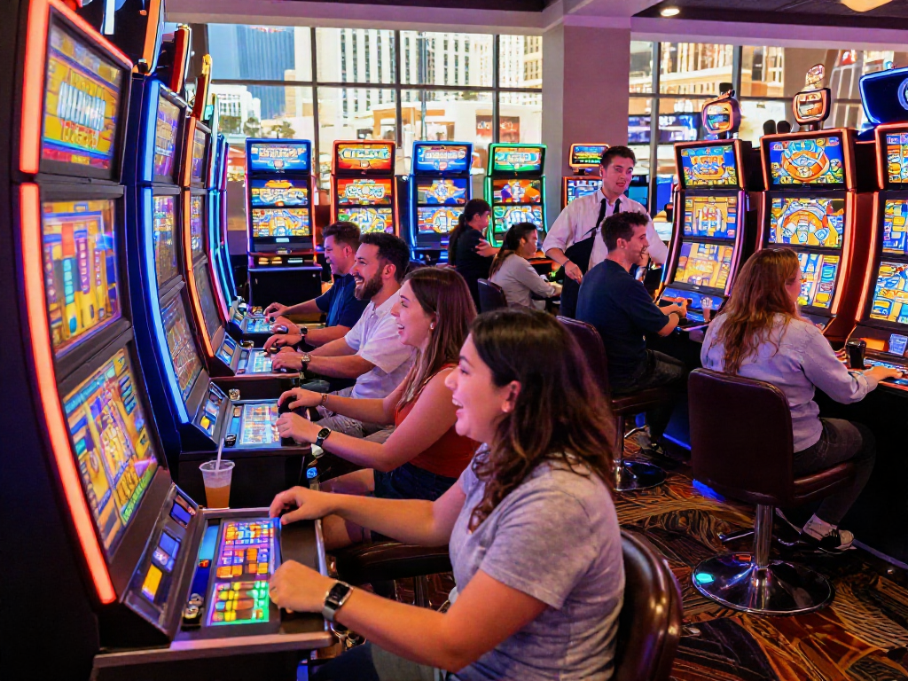Exciting casino scene with players enjoying slot gacor machines amidst vibrant lights and lively atmosphere.
