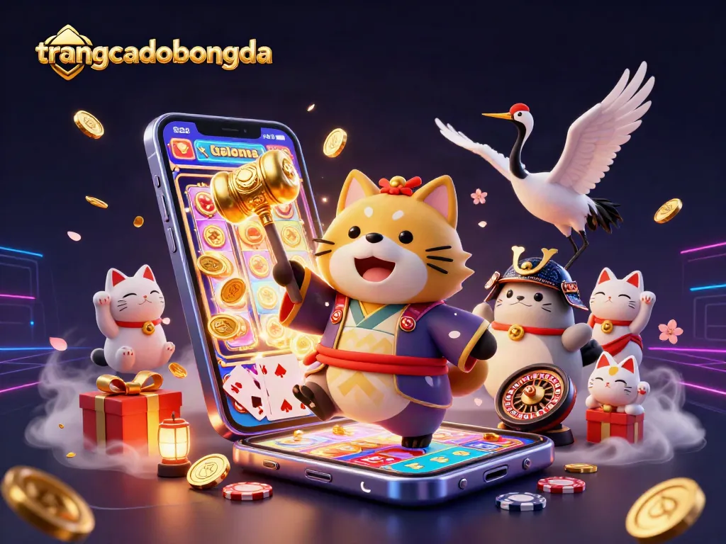Experience thrilling action at trangcadobongda with colorful slot games and lively characters in a festive scene.
