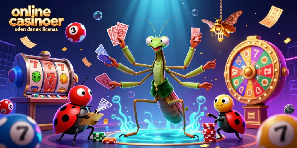 Experience fun and excitement at online casinoer uden dansk licens with colorful elements and exhilarating gameplay in a vibrant illustration.