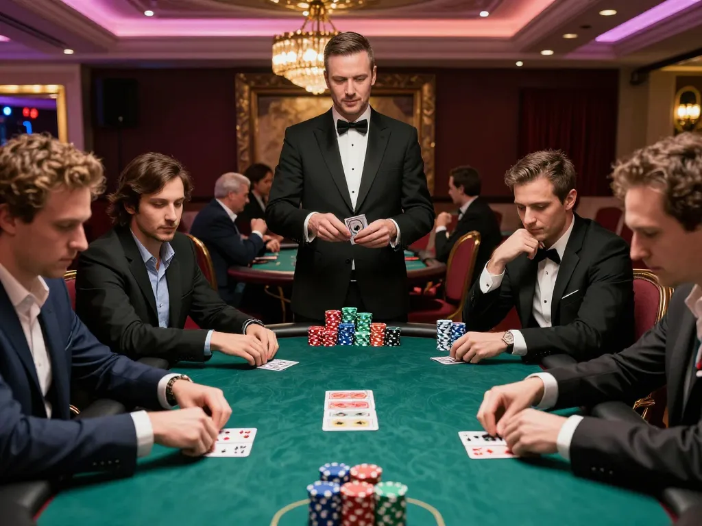 Players strategizing in a poker game showcasing 33CC chips at a luxury casino