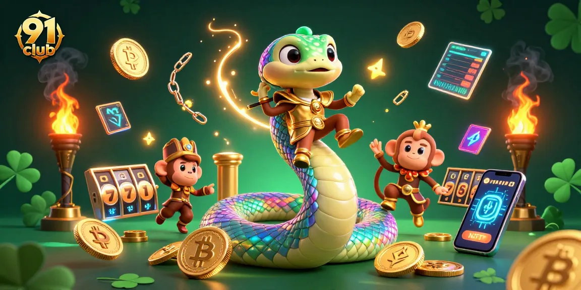 Bet and win with 91 club in this vibrant, dynamic gambling scene filled with colors and casino elements.