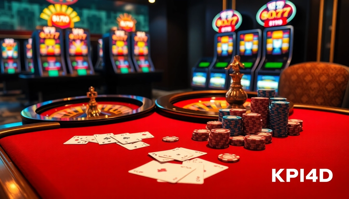 KPI4D players enjoying high-stakes poker at a luxurious casino table with vibrant chips.