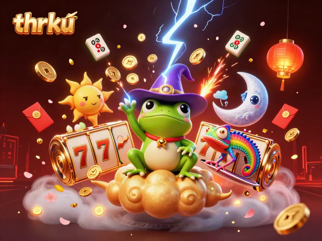 Experience immersive gaming with thr ku, featuring a colorful storm of coins and vibrant casino elements.