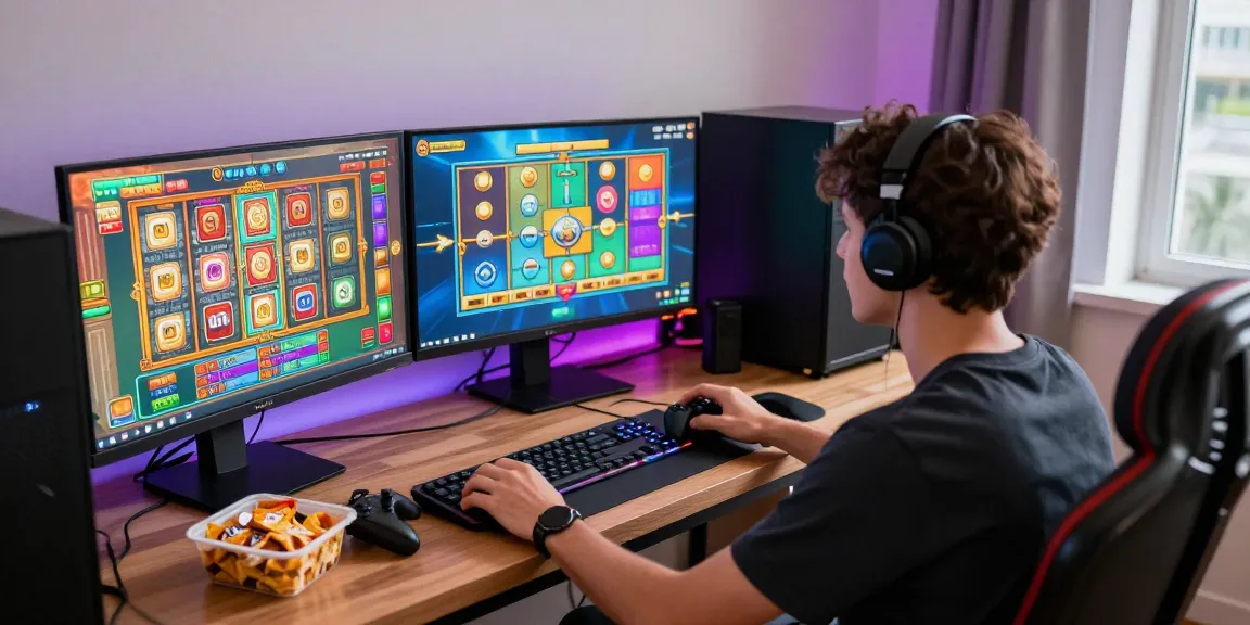 Engaging scene of a player enjoying slot gacor hari ini in a vibrant gaming setup, highlighting excitement and modern technology.