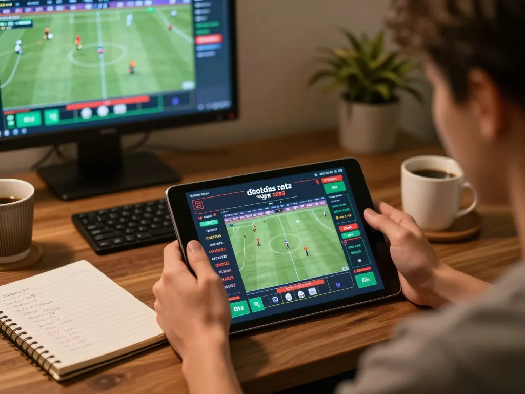 Engaging user enjoying đá gà trực tiếp cpc2 on tablet, showcasing live betting on cozy setup