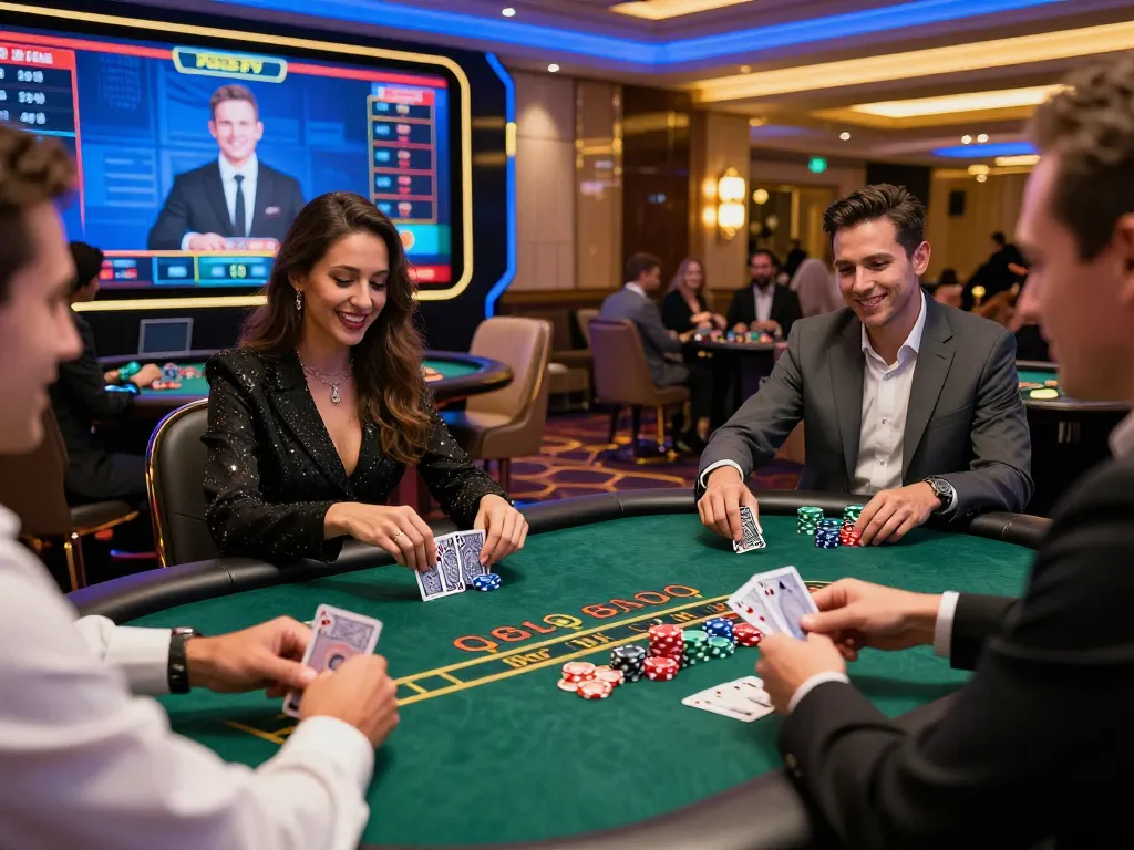 Engaged players enjoying live casino games at bong99 with vibrant atmosphere and modern decor.