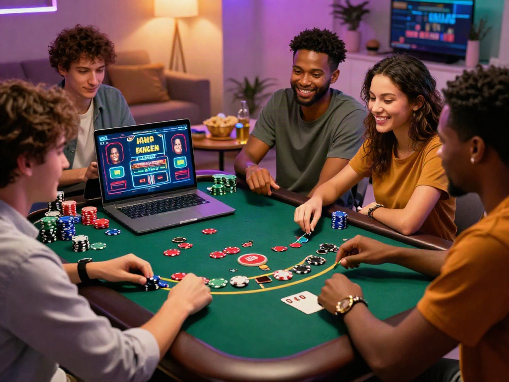 Friends enjoying a game of blackjack at an online casino, showcasing the fun of casino online.