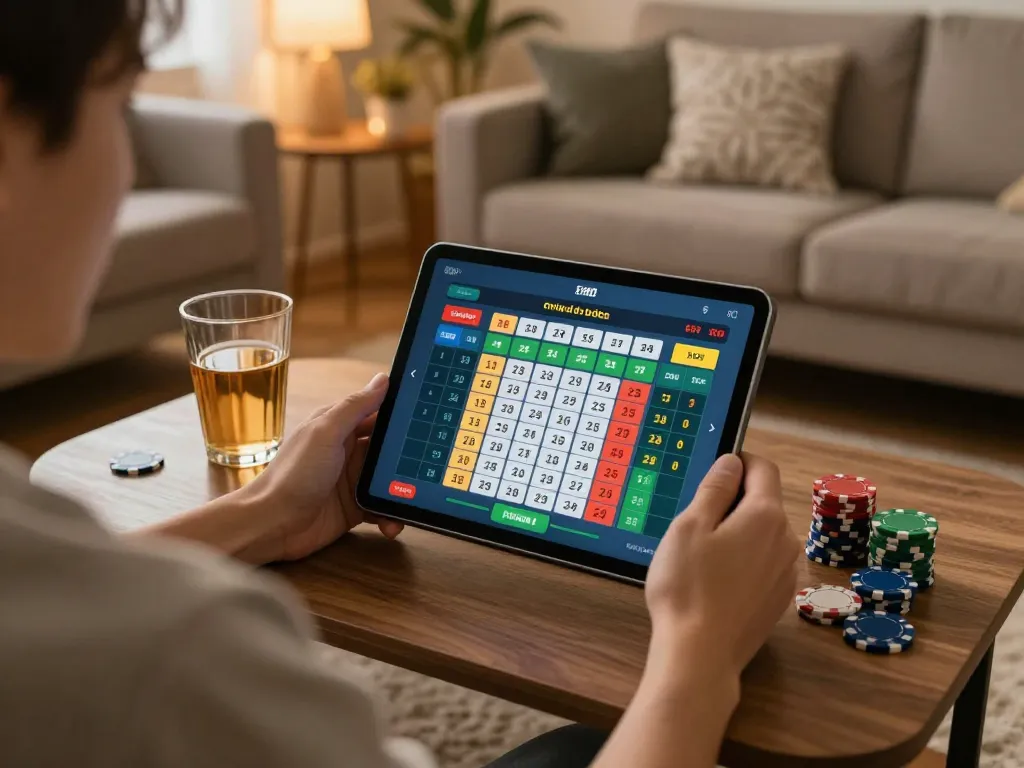 Enjoying lô đề gaming on a tablet in a cozy home setting.