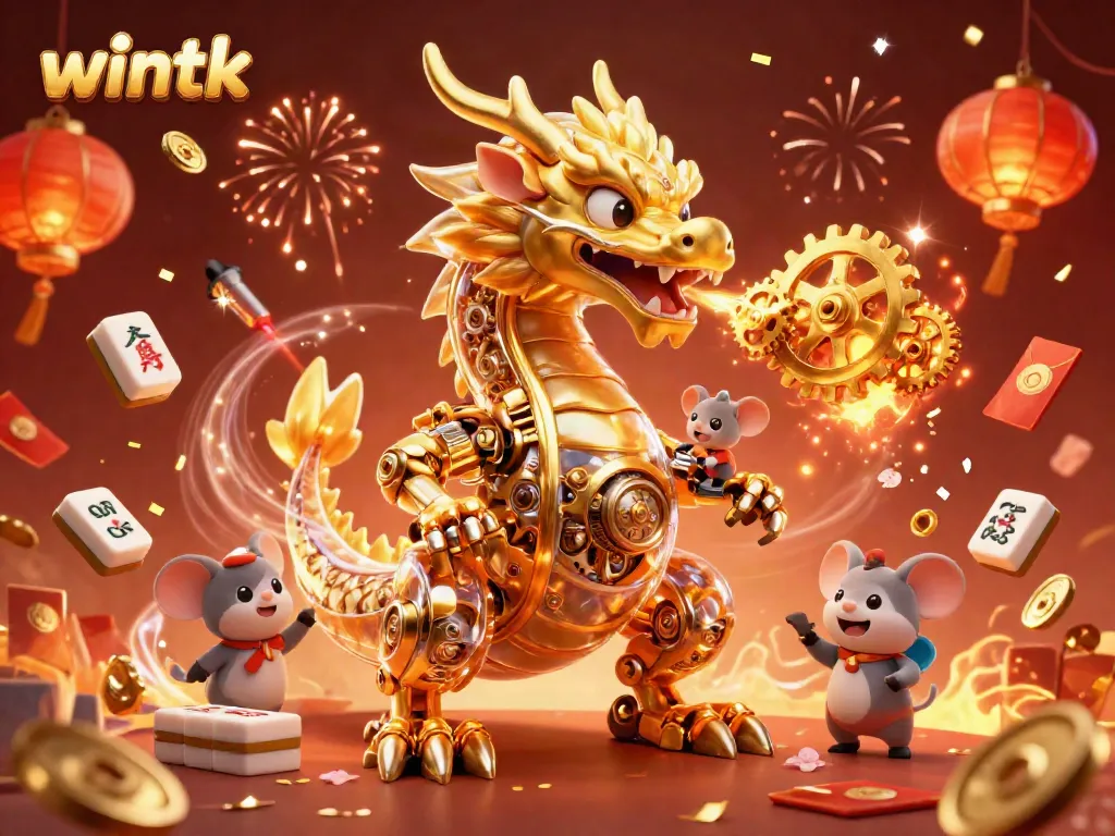 Engage with the dynamic gaming elements of wintk featuring a golden dragon in a lively casino scene.