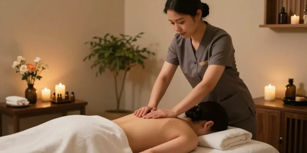 수원토닥이에서 편안한 마사지를 받는 고객과 치료사