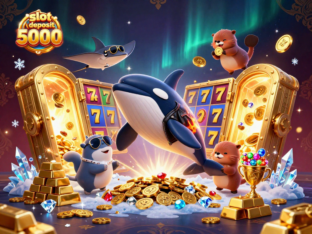 Engage with the slot deposit 5000 adventure featuring an orca, stingray, and otters amidst jackpot treasures.