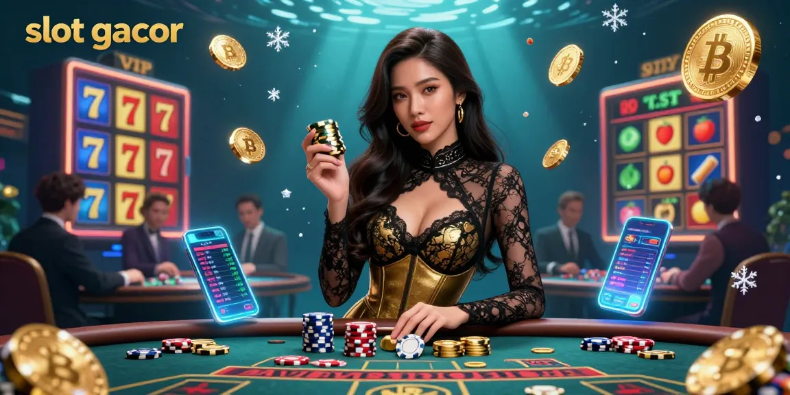 Experience the thrill of slot gacor with glamorous casino action featuring a confident player at a baccarat table.
