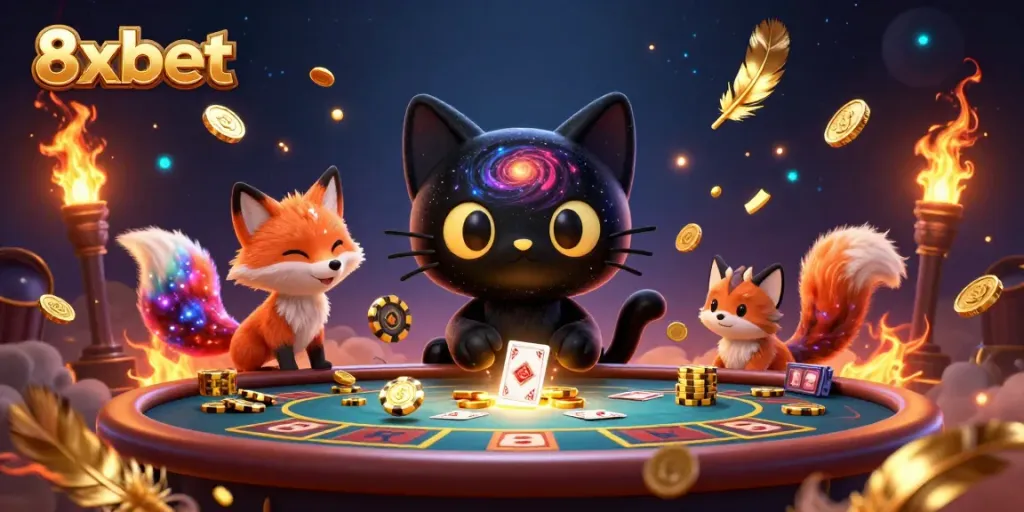 Engage in thrilling gameplay with 8xbet at a cosmic casino with vibrant characters.